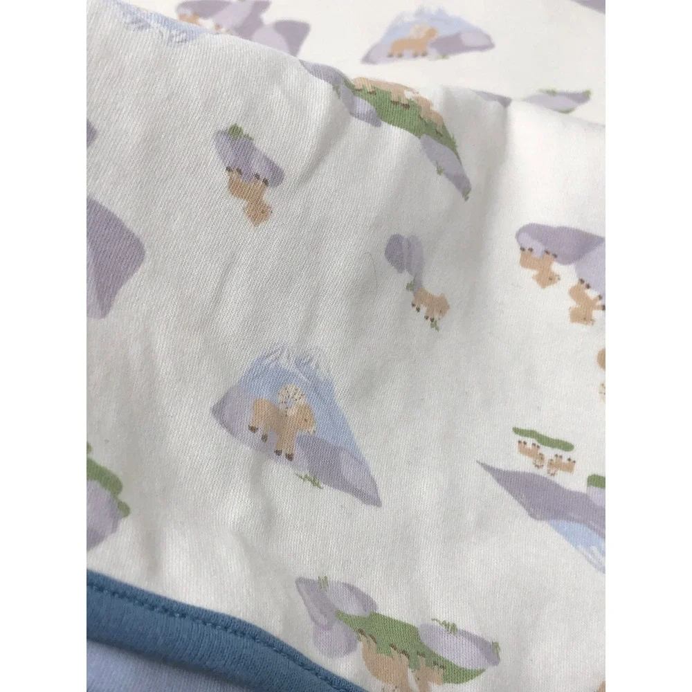 Gymboree Receiving Baby Blanket Blue Mountain Goat Embroidered‎ Cotton VTG 2006